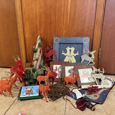 LOT 312B: Vintage Felt Reindeer w/ Music Themed Christmas Ornaments, Iron Trivets & More
