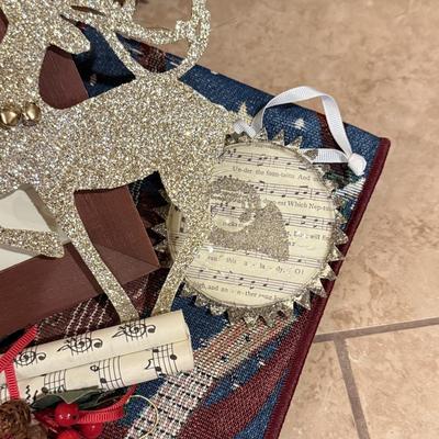 LOT 312B: Vintage Felt Reindeer w/ Music Themed Christmas Ornaments, Iron Trivets & More