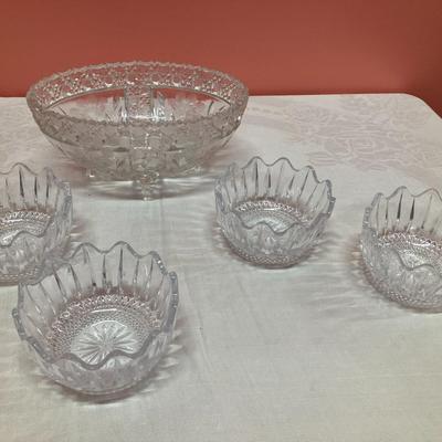 Sale Photo Thumbnail #40: Lot of 1 cut glass oval "basket" style bowl and 2 cut glass egg candy/treat dishes