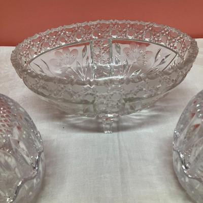 Sale Photo Thumbnail #39: Lot of 1 cut glass oval "basket" style bowl and 2 cut glass egg candy/treat dishes