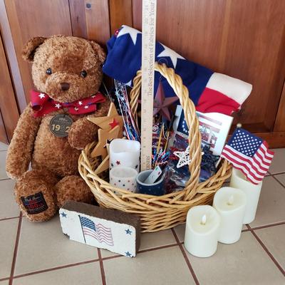LOT 250F: Red White and Blue Decor; Candles, Gund Bear, Blanket, and So Much More