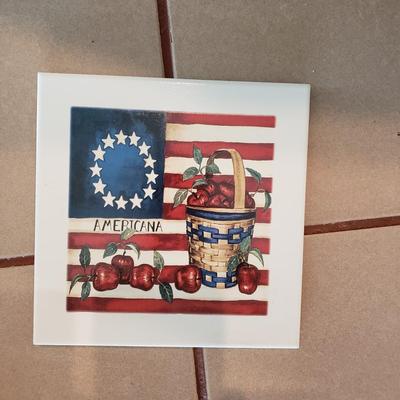 LOT 250F: Red White and Blue Decor; Candles, Gund Bear, Blanket, and So Much More