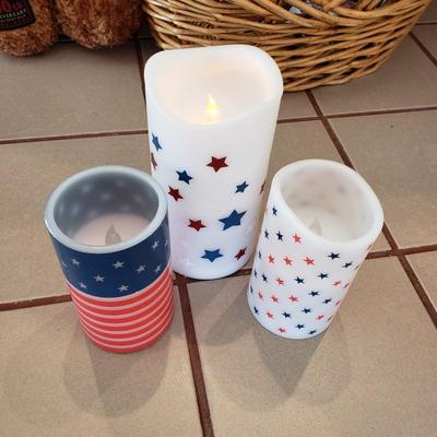 LOT 250F: Red White and Blue Decor; Candles, Gund Bear, Blanket, and So Much More