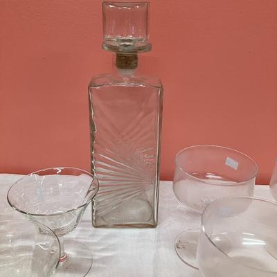 Sale Photo Thumbnail #51: Set includes 1 decanter, 6 martini glasses, and 8 vintage champagne glasses