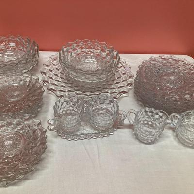 Sale Photo Thumbnail #52: Lot of Fostoria dishes including: 2 creamer/sugar sets, 1 platter, 5 serving bowls, 9 - 8" plates and 11 - 6" plates. All in great condition!