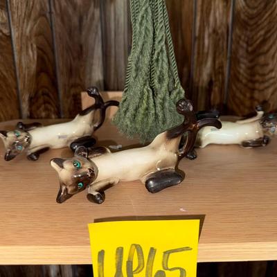 Sale Photo Thumbnail #201: Macrame hanging plant holder, fake plant, three cat figurines