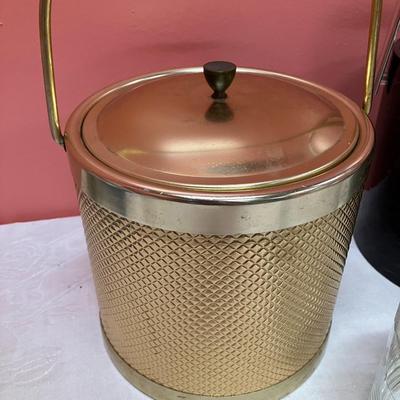 Sale Photo Thumbnail #85: Lot of 2 vintage ice buckets and 1 glass candy/cookie jar