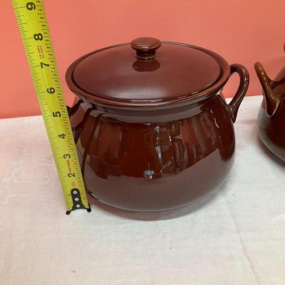 Sale Photo Thumbnail #103: Set of 2 matching brown cookware safe crocks