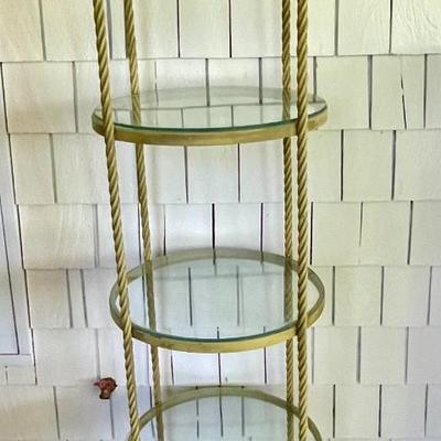 Vintage yellow metal and glass plant stand