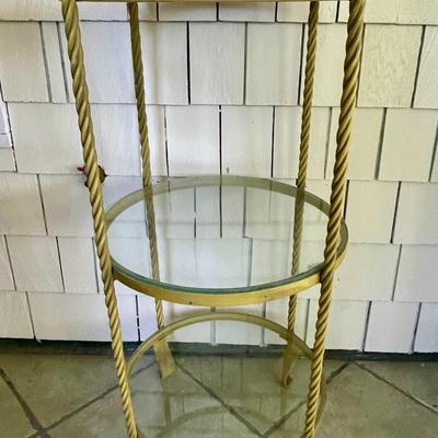 Vintage yellow metal and glass plant stand