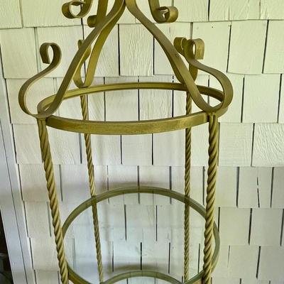 Vintage yellow metal and glass plant stand