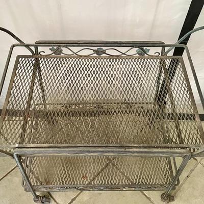 Wrought iron rolling patio bar/drink cart with removable tray