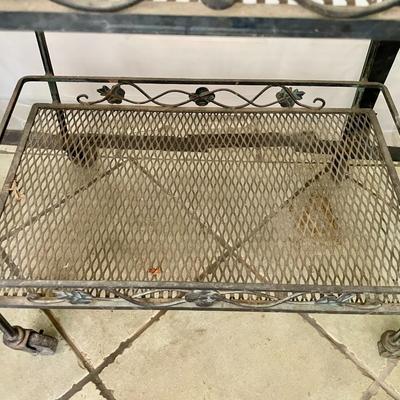 Wrought iron rolling patio bar/drink cart with removable tray
