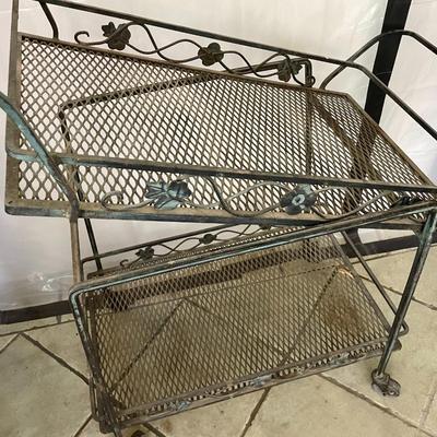 Wrought iron rolling patio bar/drink cart with removable tray