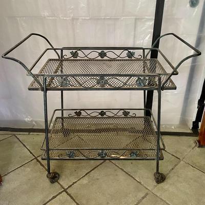 Wrought iron rolling patio bar/drink cart with removable tray