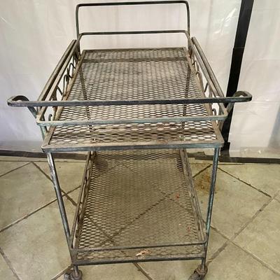 Wrought iron rolling patio bar/drink cart with removable tray