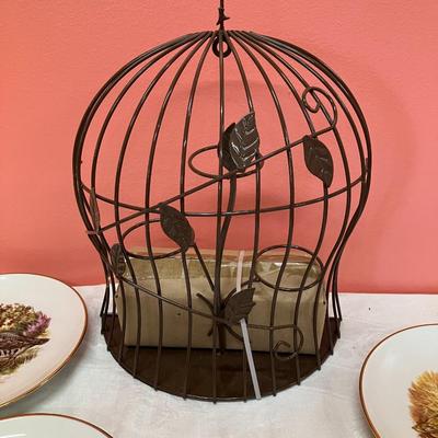 Sale Photo Thumbnail #144: Grouping of 6 collectible bird plates, a bird cage votive candle holder, and a collectible bald eagle figurine