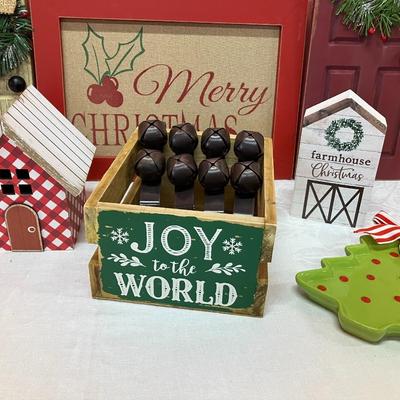 Sale Photo Thumbnail #179: Lot of 6 Farmhouse Christmas items and 4 rustic jingle bell stocking hangers