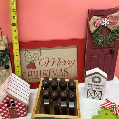 Sale Photo Thumbnail #180: Lot of 6 Farmhouse Christmas items and 4 rustic jingle bell stocking hangers
