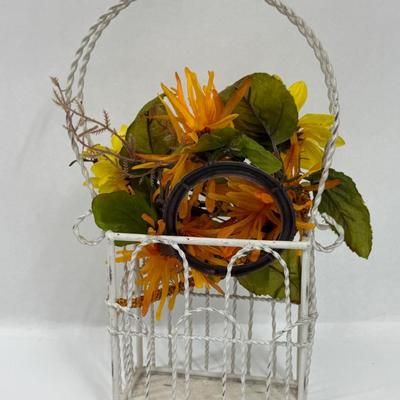 Vintage Wire Basket with Faux Flowers