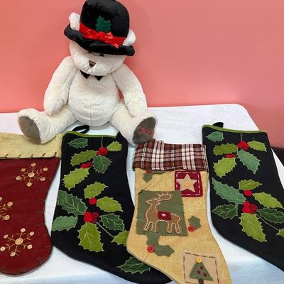 Sale Photo Thumbnail #205: Grouping of 4 stockings and a BONUS plush bear