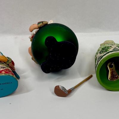 Christmas Ornament Lot Santa Clause Scottish Golfing Santa and Old World Santas