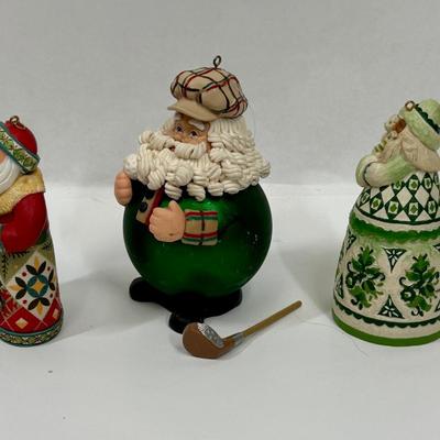 Christmas Ornament Lot Santa Clause Scottish Golfing Santa and Old World Santas