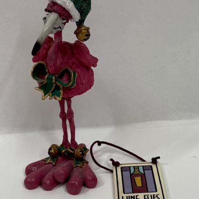 Holiday Decor - Christmas Flamingo and ceramic Wine saying hanger