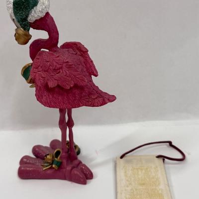 Holiday Decor - Christmas Flamingo and ceramic Wine saying hanger