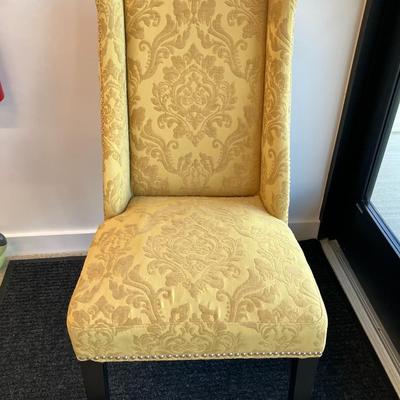 Sale Photo Thumbnail #161: 1 vintage soft yellow brocade sitting chair - no rips/stains. 39"H x 20" W x 21" D