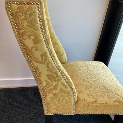 Sale Photo Thumbnail #166: 1 vintage soft yellow brocade sitting chair - no rips/stains. 39"H x 20" W x 21" D