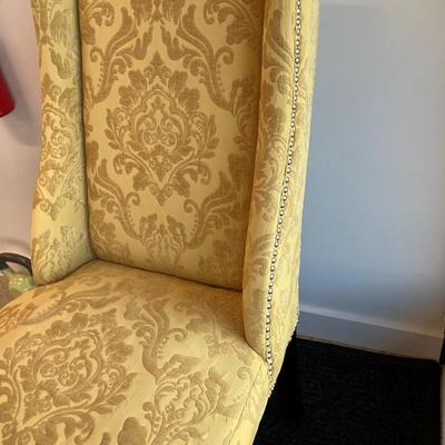 Sale Photo Thumbnail #162: 1 vintage soft yellow brocade sitting chair - no rips/stains. 39"H x 20" W x 21" D