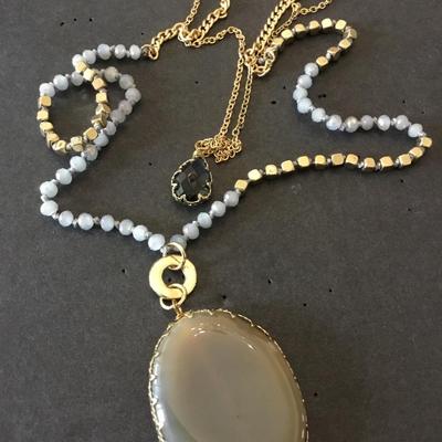 Beautiful smoky quartz, crystal and ocean jasper layered necklace very beautiful