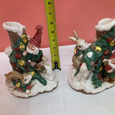 Sale Photo Thumbnail #243: Set of 2 Fitz & Floyd woodland Christmas candlesticks