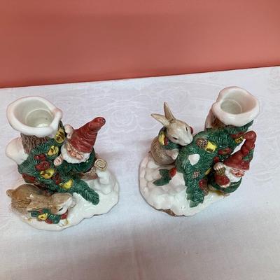 Sale Photo Thumbnail #244: Set of 2 Fitz & Floyd woodland Christmas candlesticks