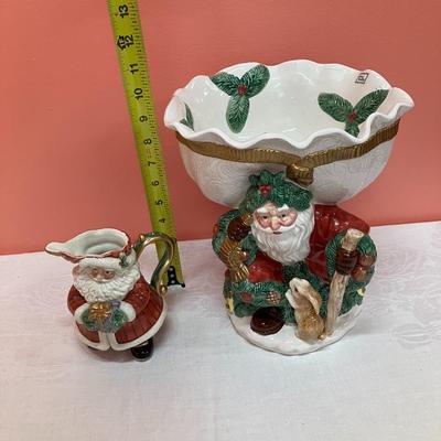 Sale Photo Thumbnail #246: 2 pieces: large Fitz & Floyd Santa bowl and short Fitz & Floyd santa creamer