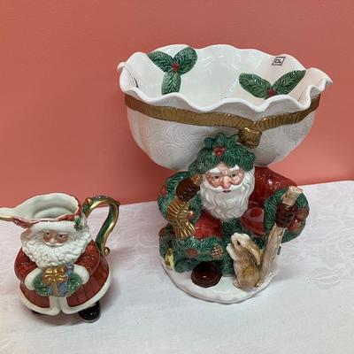 Sale Photo Thumbnail #247: 2 pieces: large Fitz & Floyd Santa bowl and short Fitz & Floyd santa creamer