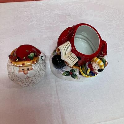 Sale Photo Thumbnail #249: 2 pieces: large Fitz & Floyd Santa bowl and short Fitz & Floyd santa creamer