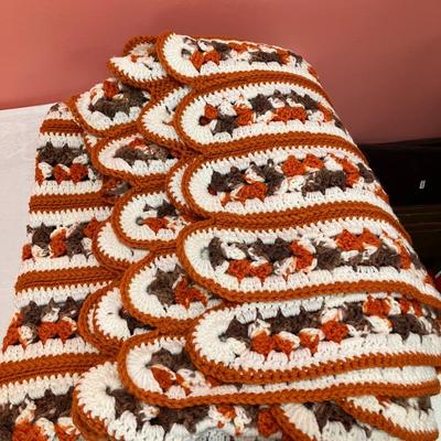 Sale Photo Thumbnail #275: 1 orange/brown/white vintage crotched afghan