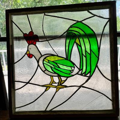 Rooster stained glass window