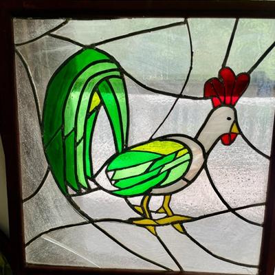 Rooster stained glass window