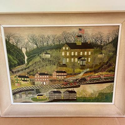 Framed school & train mounted print