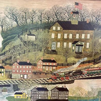 Framed school & train mounted print