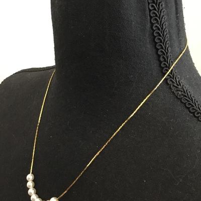 Vintage, gold tone, chain necklace, faux pearls