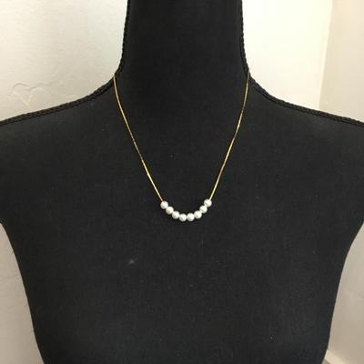 Vintage, gold tone, chain necklace, faux pearls