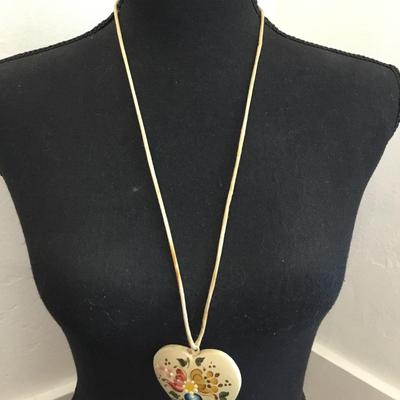 Vintage painted heart necklace