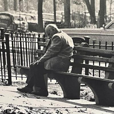"Man on Bench" wrapped photo by Edward Hollander, 1966