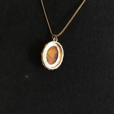 Sale Photo Thumbnail #129: Beautiful, gold tone, cameo pendant necklace. Please see attached photos.