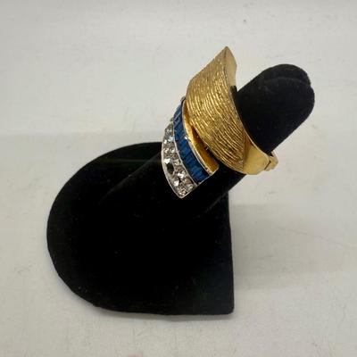 Vintage Gold-Tone Ring with Faux Sapphires and Faux Diamonds