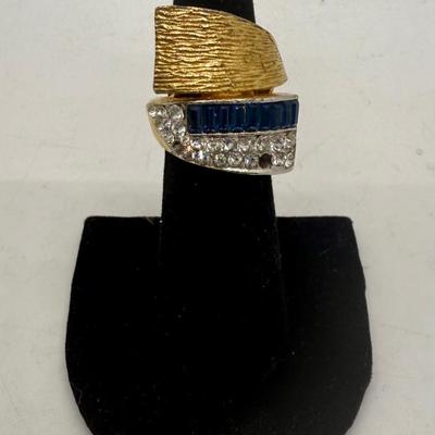 Vintage Gold-Tone Ring with Faux Sapphires and Faux Diamonds